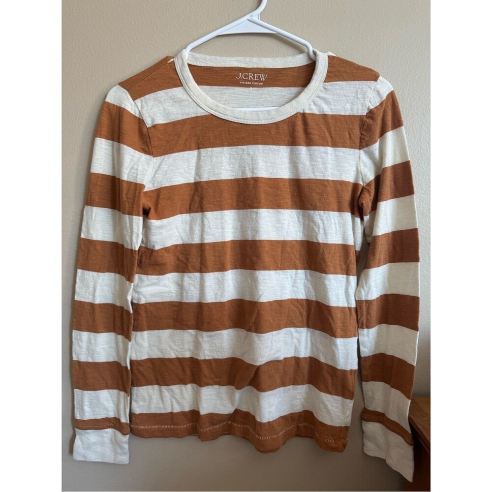 J.Crew Vintage Cotton Striped Long Sleeve Tee Yellow White Women’s Small